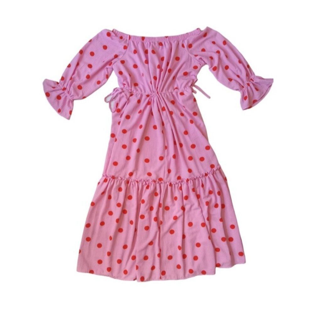 Scoop Pink and Red Polka Dot Off the Shoulder Plus Size Maxi Dress Women's XXL - Picture 2 of 12